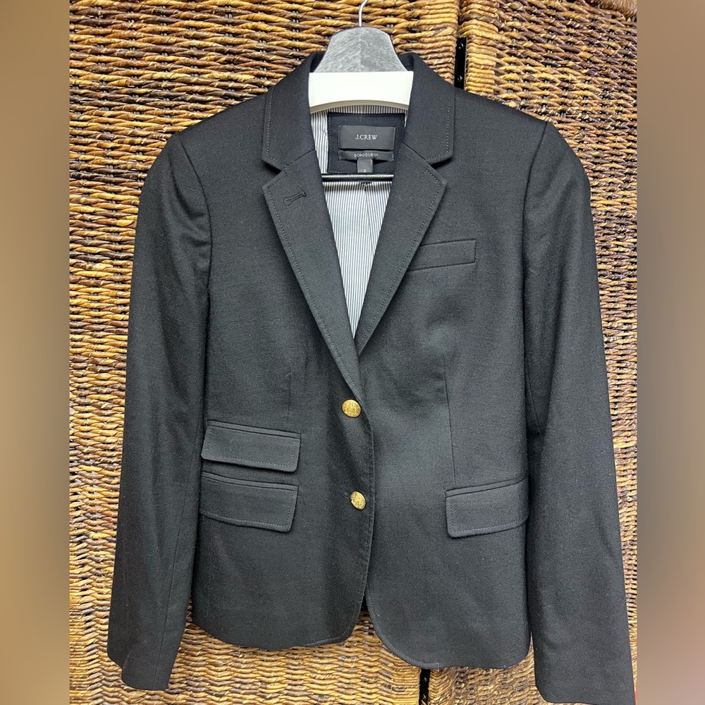 J.Crew Women’s Black Wool blend Blazer w/Gold Buttons-Schoolboy size:2,Pre-Owned